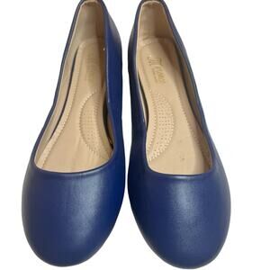 Merence Women's Faux Leather Navy Blue Flats Round Toe Casual Shoe Size 6.5/7?